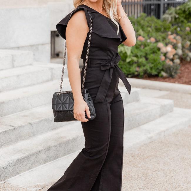 Something's Going On Black One Shoulder Belted Jumpsuit FINAL SALE Product Image