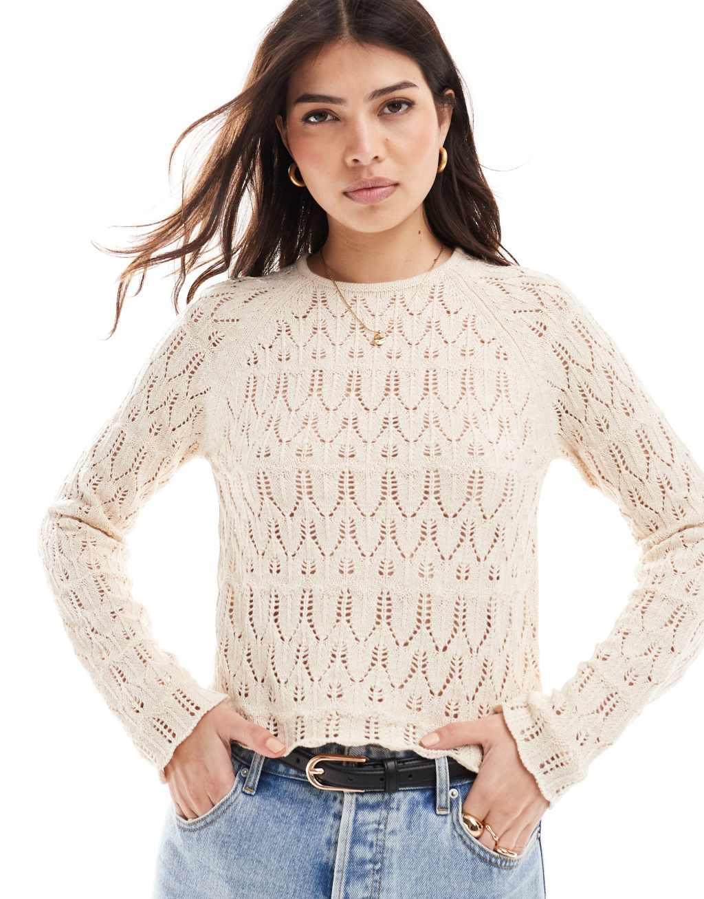 Vero Moda crochet top in cream Product Image