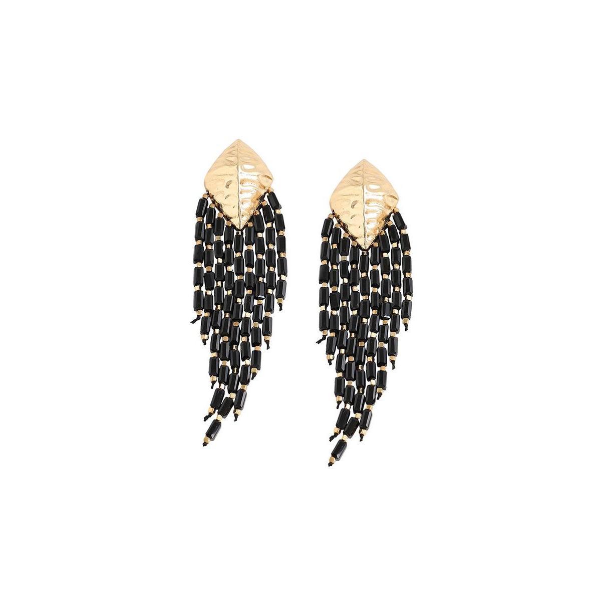 Sohi Womens Black Beaded Strand Drop Earrings Product Image