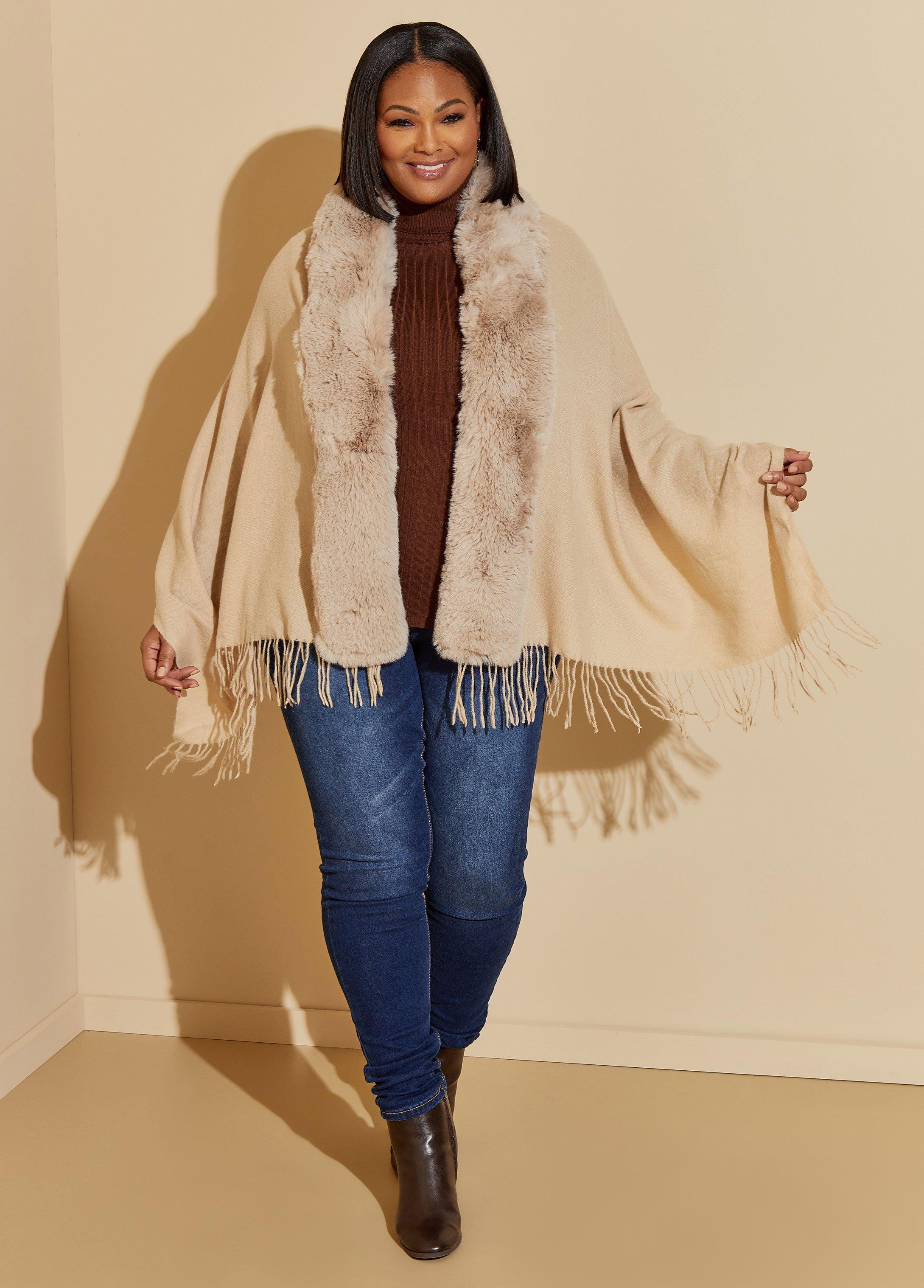 Faux Fur Trimmed Ruana Product Image