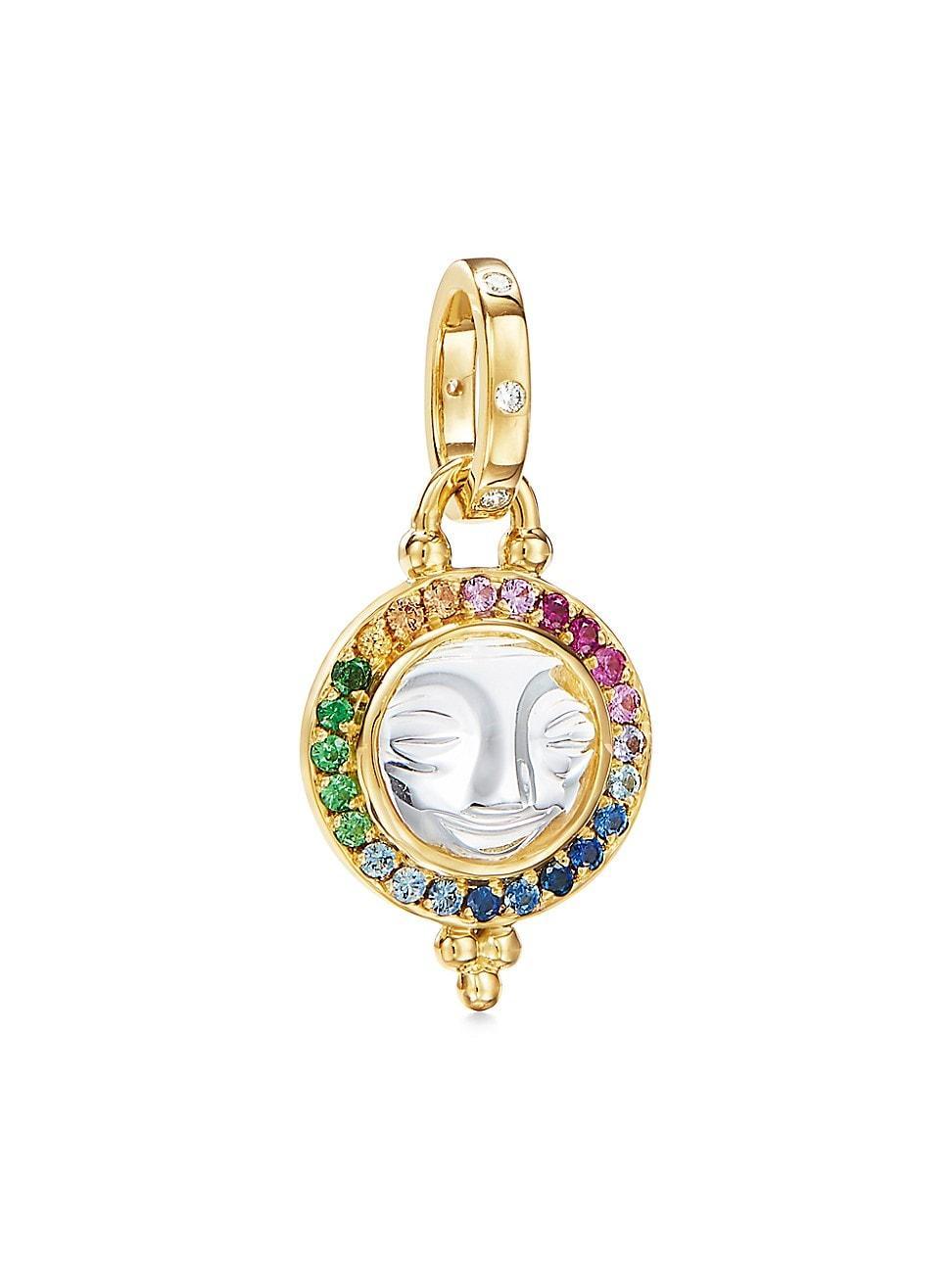 Womens Celestial 18K Yellow Gold & Rainbow Multi-Stone Moonface Pendant Product Image