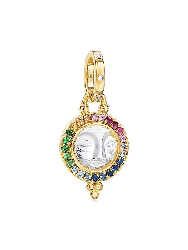 Womens Celestial 18K Yellow Gold & Rainbow Multi-Stone Moonface Pendant Product Image