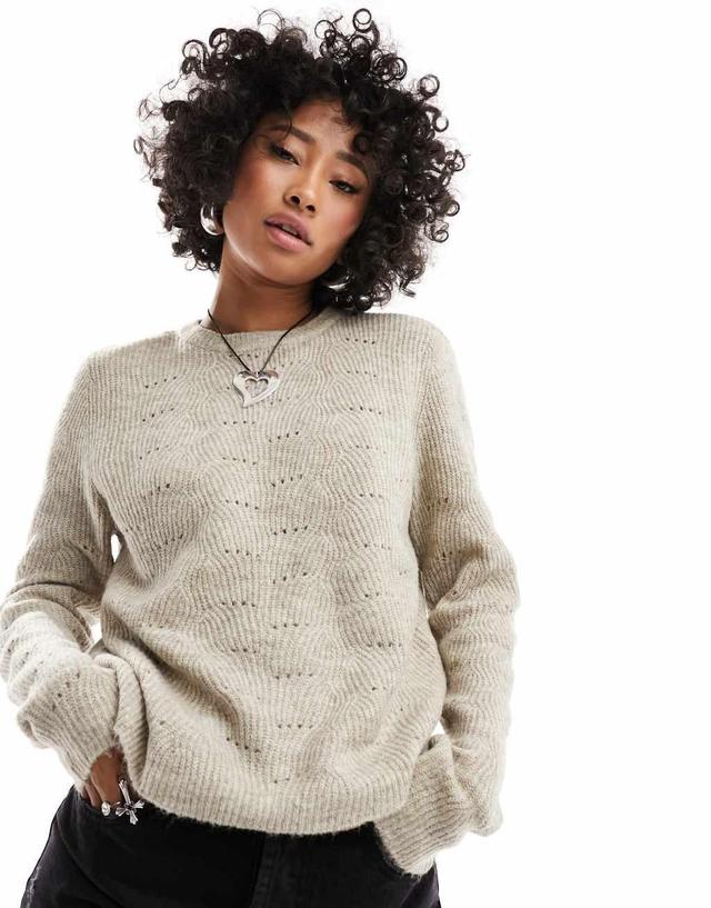 Only pointelle detail sweater in taupe  Product Image