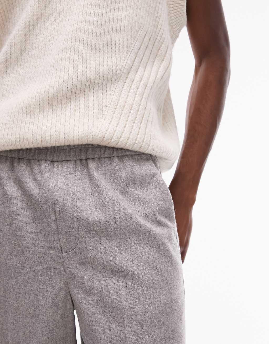 Topman wide leg wool mix elasticated waistband pants Product Image