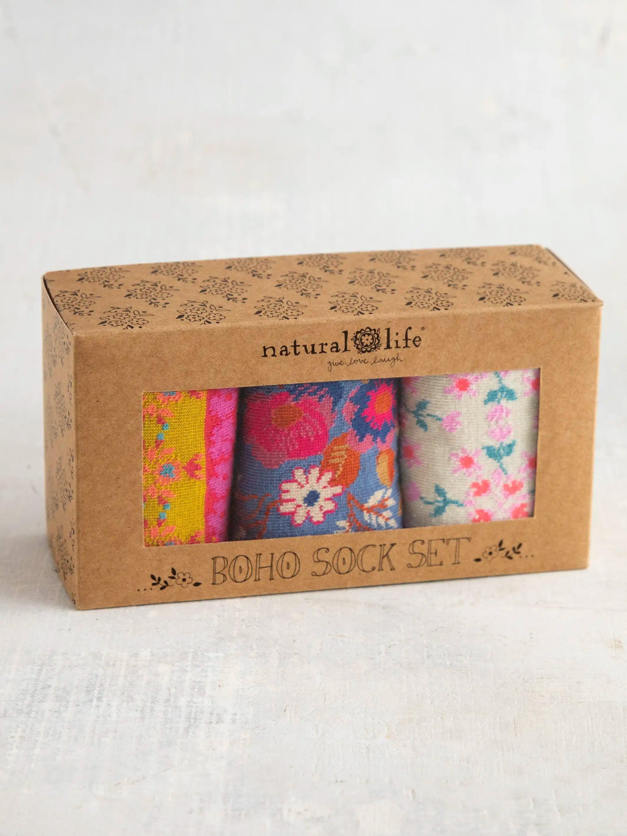 Boxed Boho Sock, Set of 3 - Cream Borders Product Image