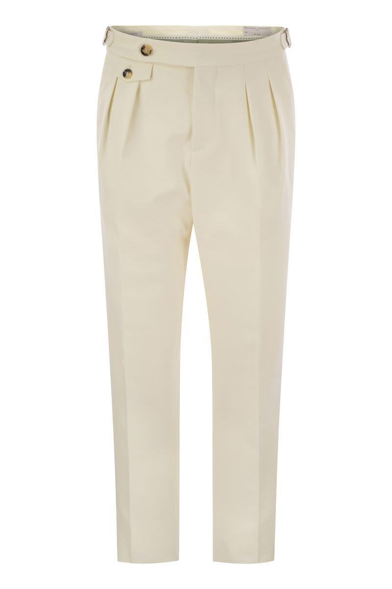 Tailor-fit Trousers In Cotton Gabardine And Virgin Wool With Double Inverted Dart In Beige Product Image