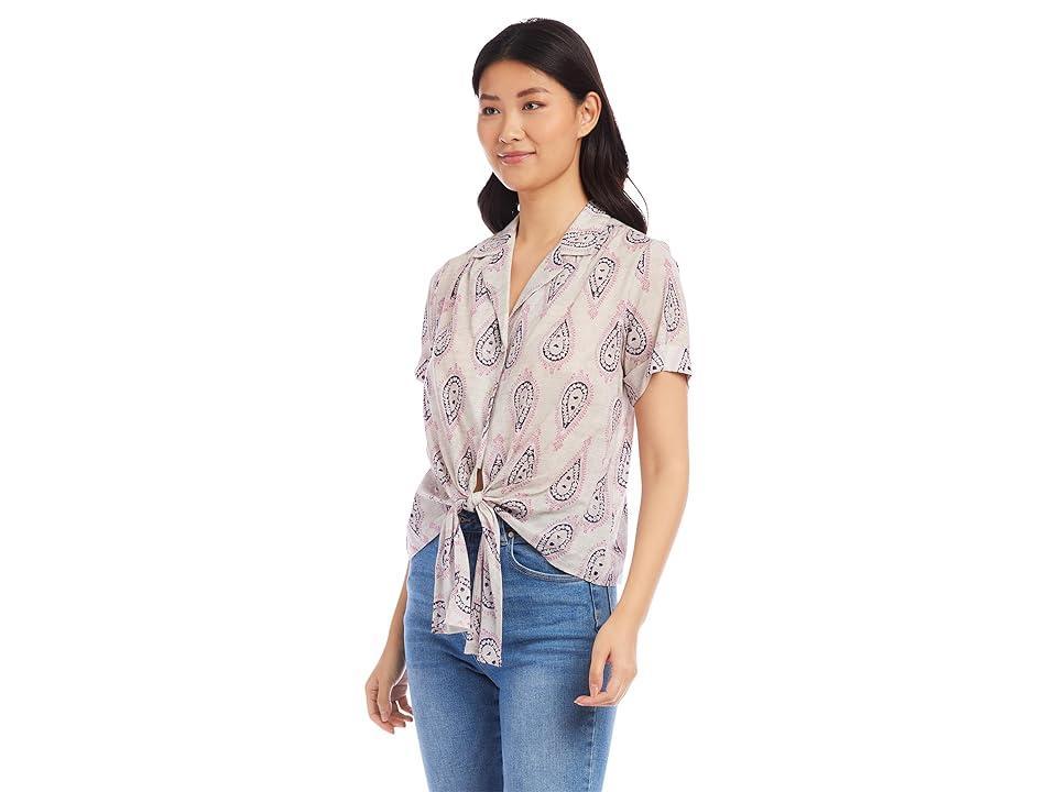 Karen Kane Roll Sleeve Tie-Front Top (Paisley) Women's Clothing Product Image