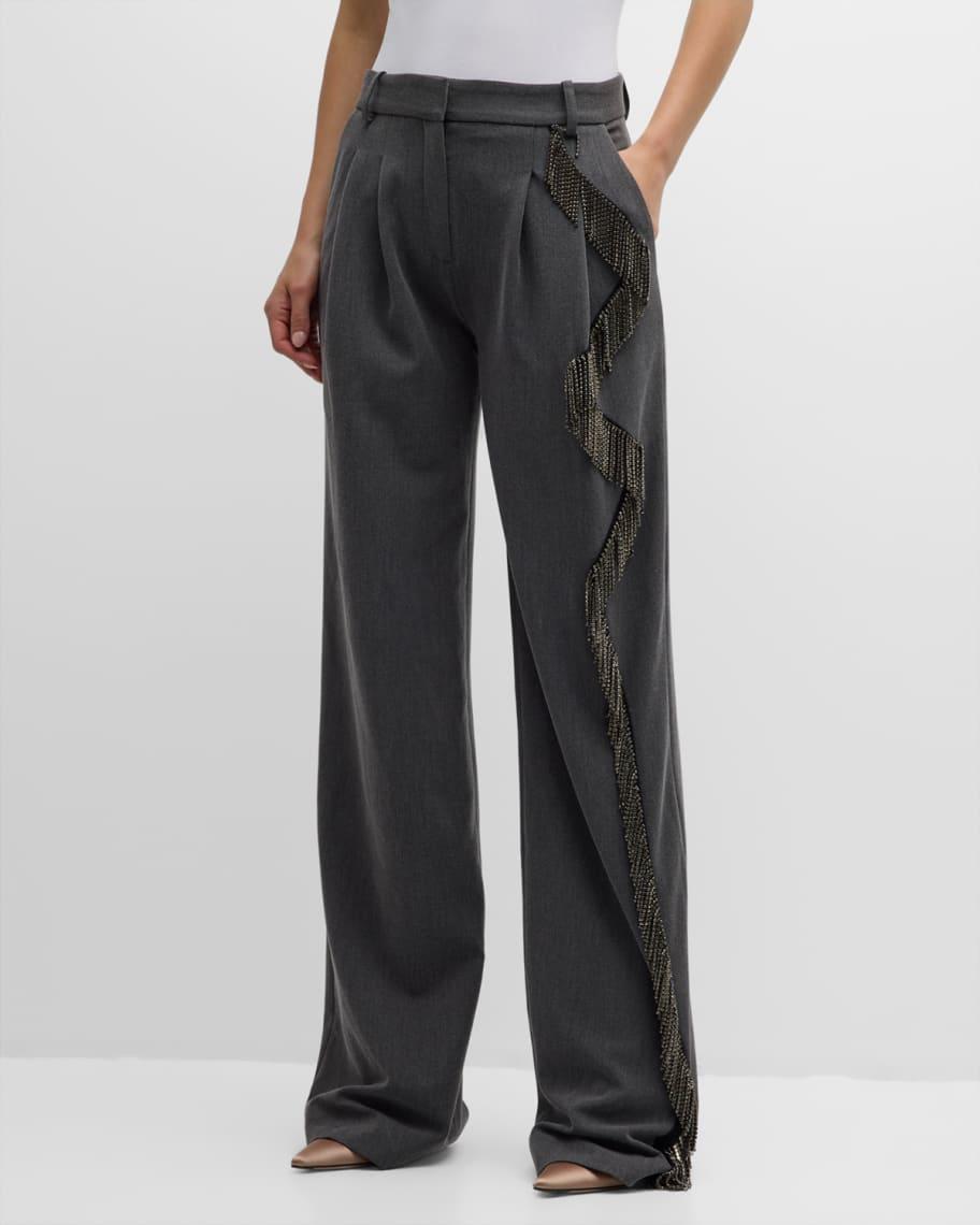 Cliff Crystal Fringe Straight-Leg Pants Product Image