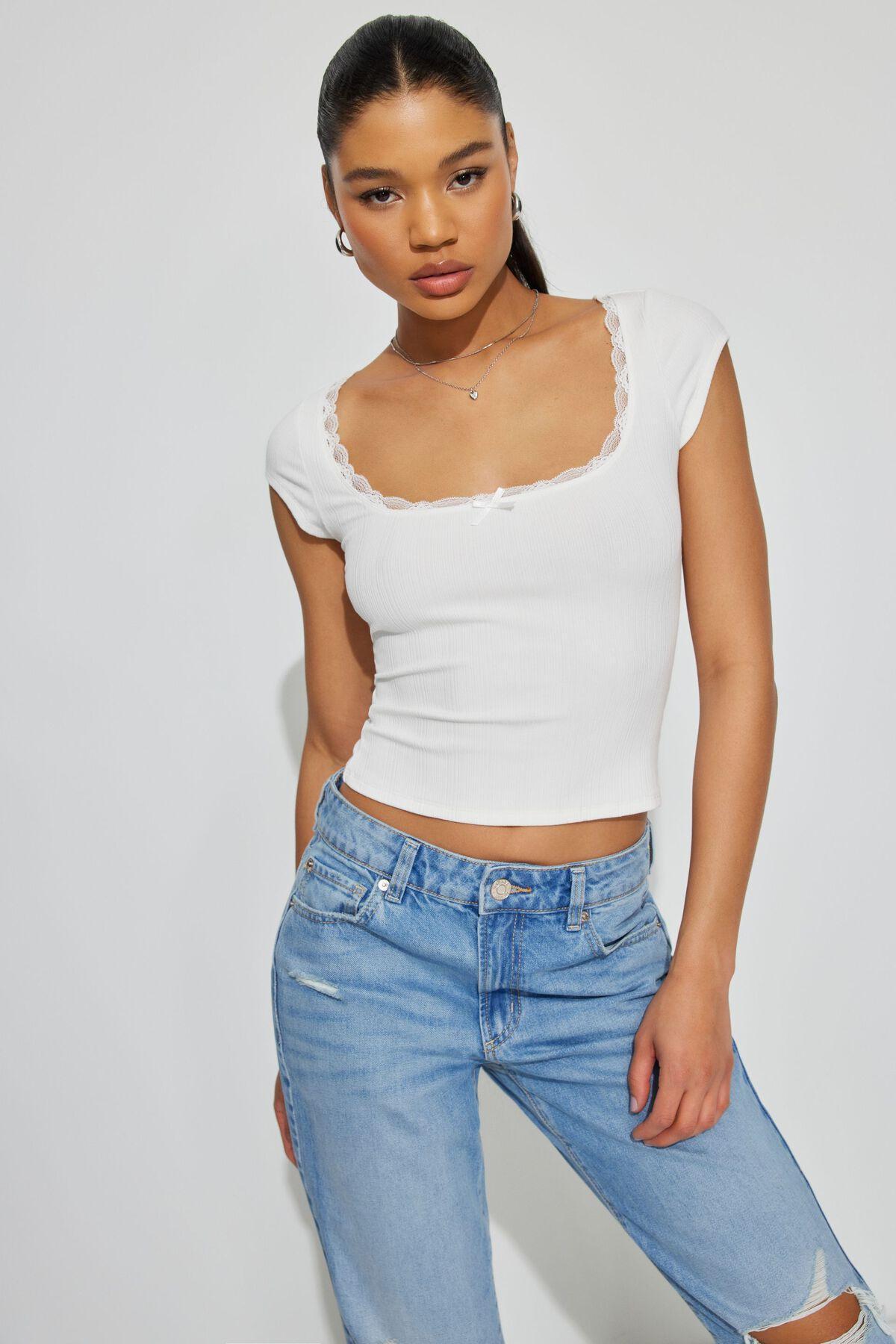 Myla Scoop Neck Lace Trim Rib Tee Product Image