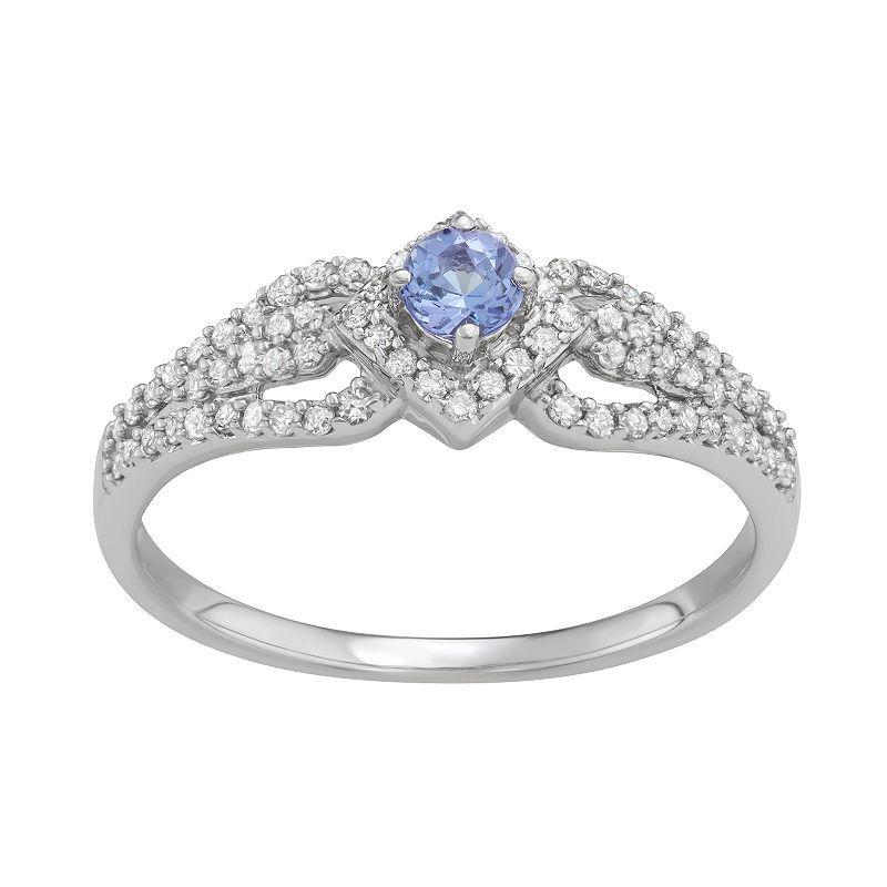 14k White Gold 1/3 Carat T.W. Diamond & Gemstone Square Halo Ring, Womens Tanzanite Product Image