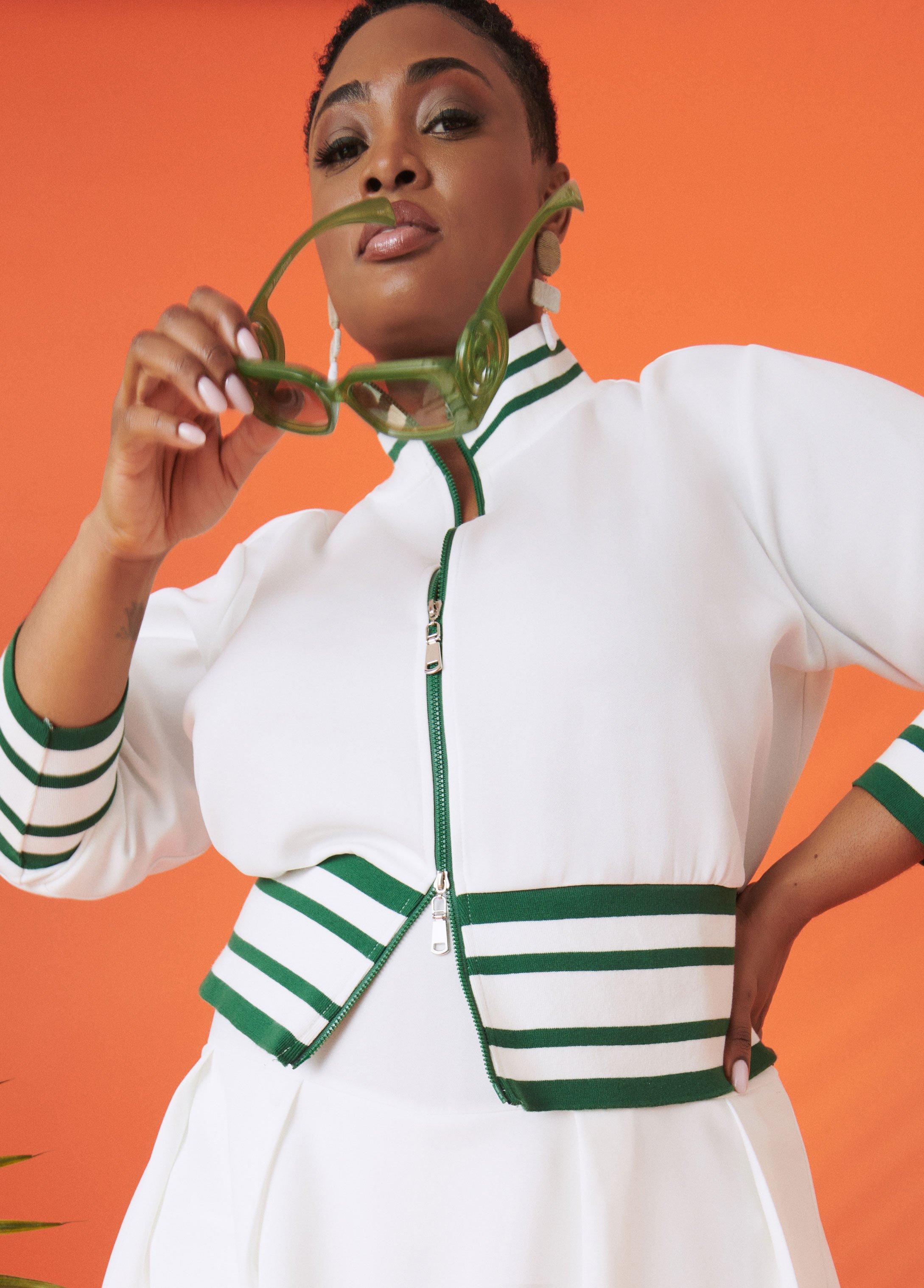 Plus Size Striped Tennis Jacket Ashley Stewart Product Image