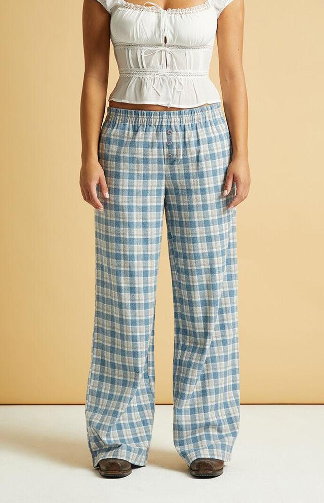 Beverly and Beck Women's Flannel Boxer Pants in Blue/White - Product Image