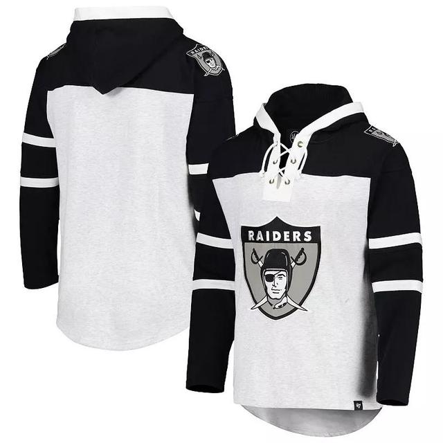 Mens 47 Brand Las Vegas Raiders Heather Gray Historic Logo Gridiron Lace-Up Pullover Hoodie Product Image