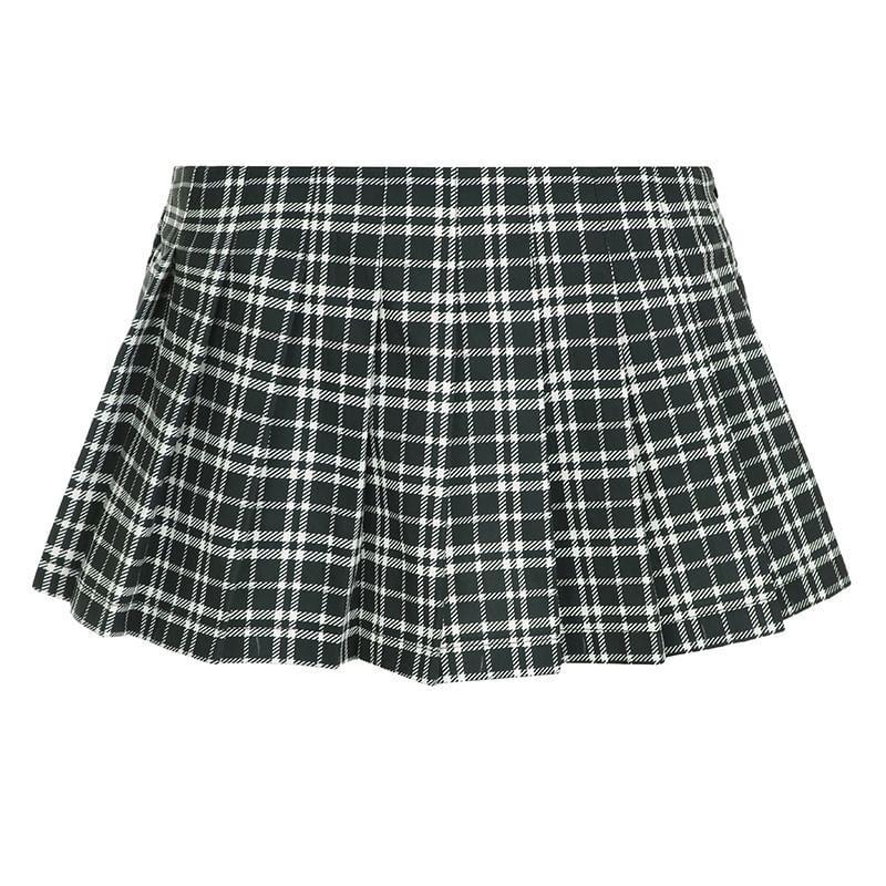 Low Waist Plaid Mini Pleated Skirt Product Image