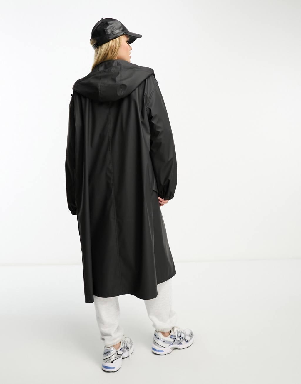 ASOS DESIGN Tall rubberized rain parka coat in black Product Image