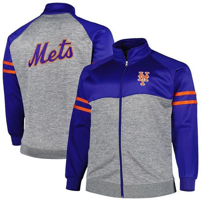 Mens Royal/Heather Gray New York Mets Big & Tall Raglan Full-Zip Track Jacket Product Image