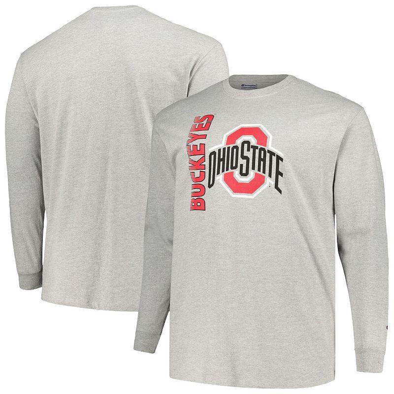 Mens Champion Heather Gray Ohio State Buckeyes Big & Tall Mascot Long Sleeve T-Shirt Product Image