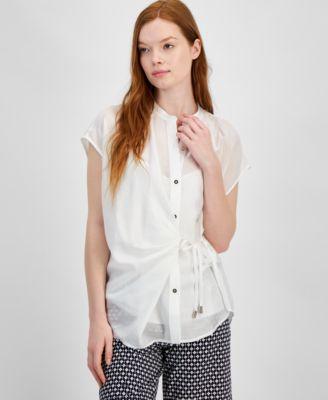 Tommy Hilfiger Womens Cap-Sleeve Tie-Front Blouse Product Image