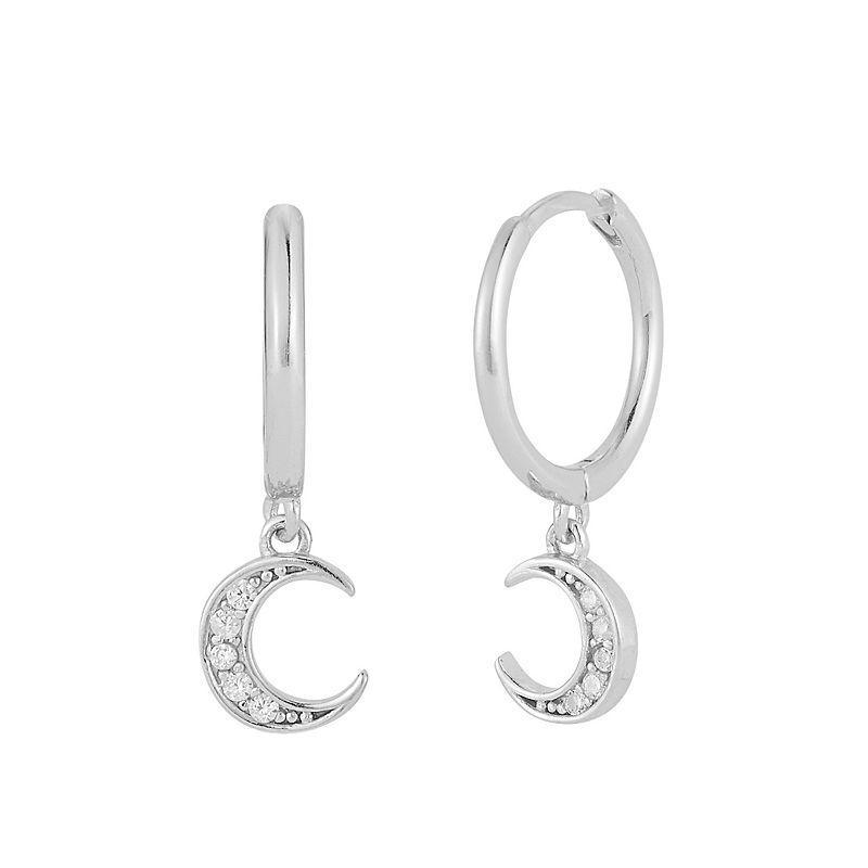 Sunkissed Sterling Cubic Zirconia Moon Hoop Drop Earrings, Womens, Silver Tone Product Image