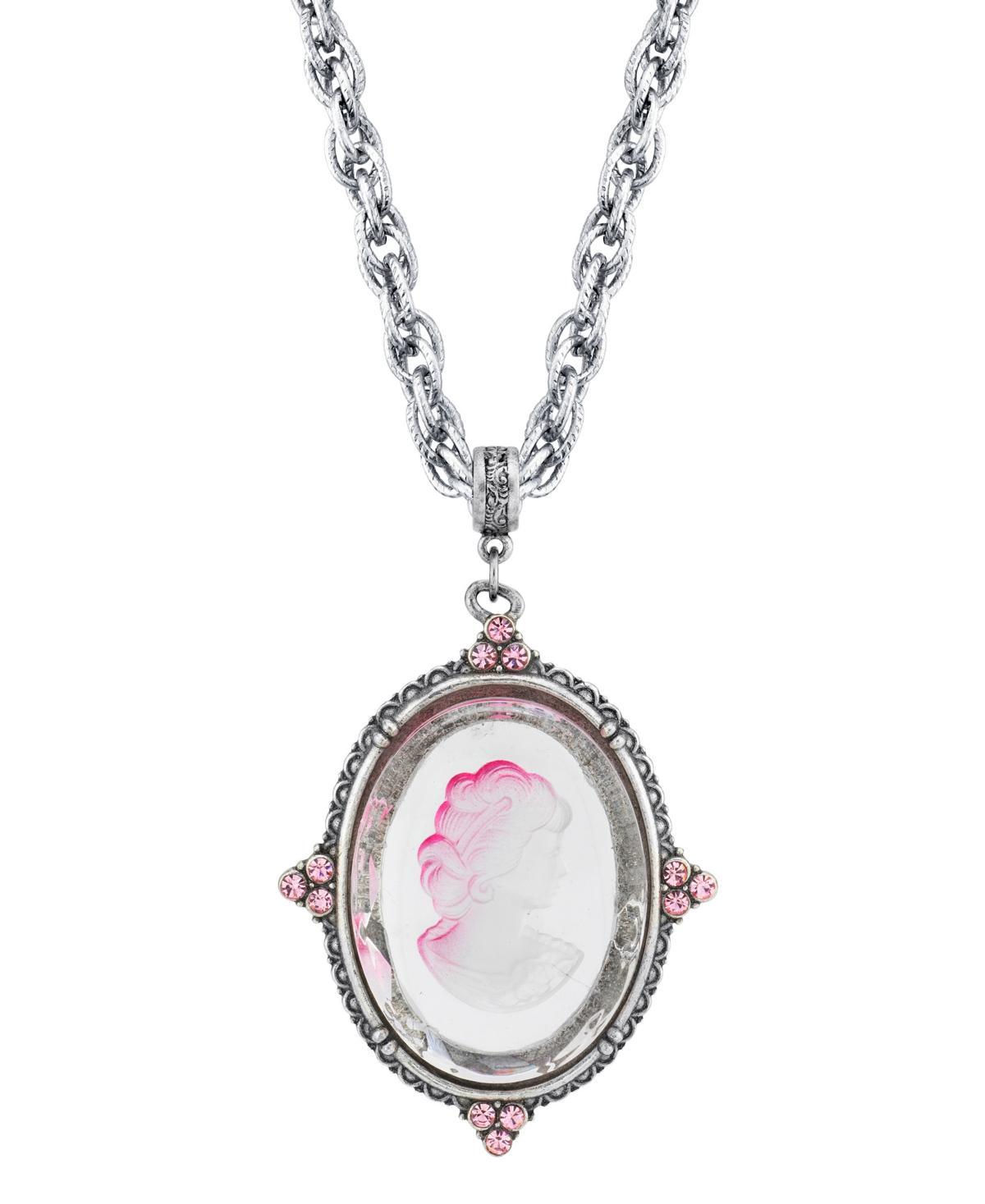 1928 Silver Tone Pink Intaglio Cameo Pendant Necklace, Womens Product Image