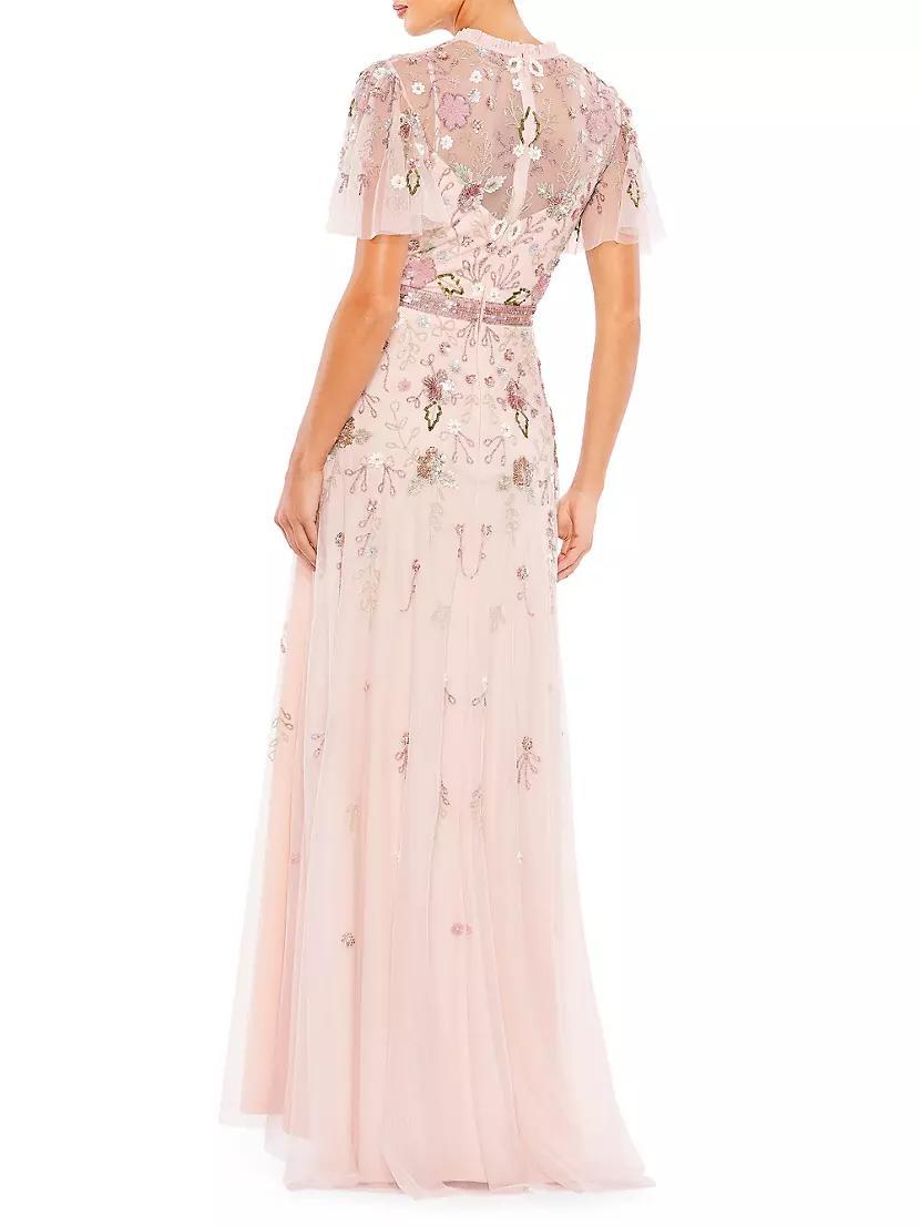 Embellished High-Neck Butterfly-Sleeve Gown Product Image