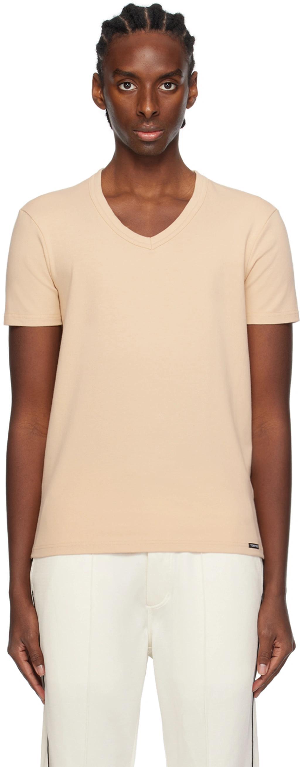 Beige V-neck T-shirt In 272 Nude 1 Product Image