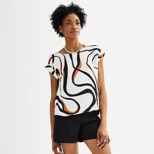 Womens Nine West Roll Cuff Woven Tee Product Image