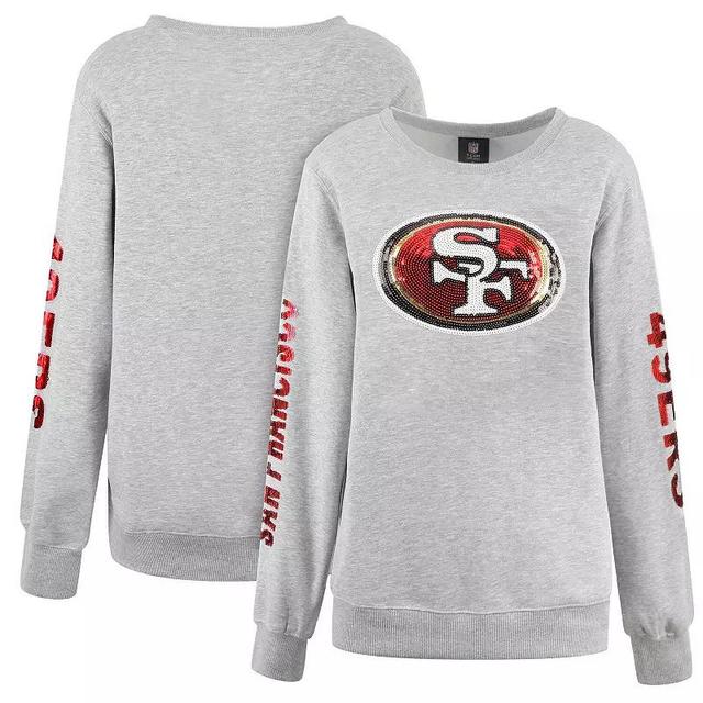 Womens Cuce Heather Gray San Francisco 49ers Sequined Logo Pullover Sweatshirt Product Image