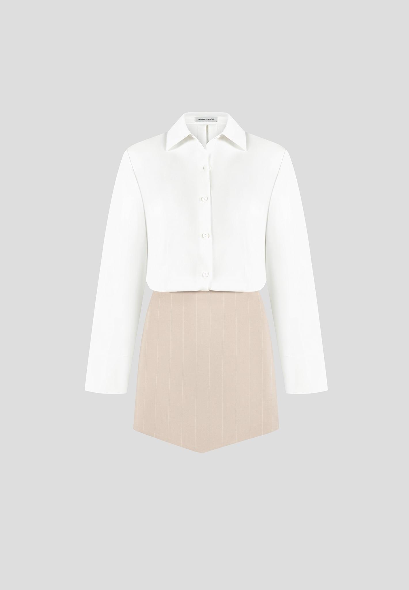 Pinstripe Skirt Shirt Dress - White/Beige Female Product Image