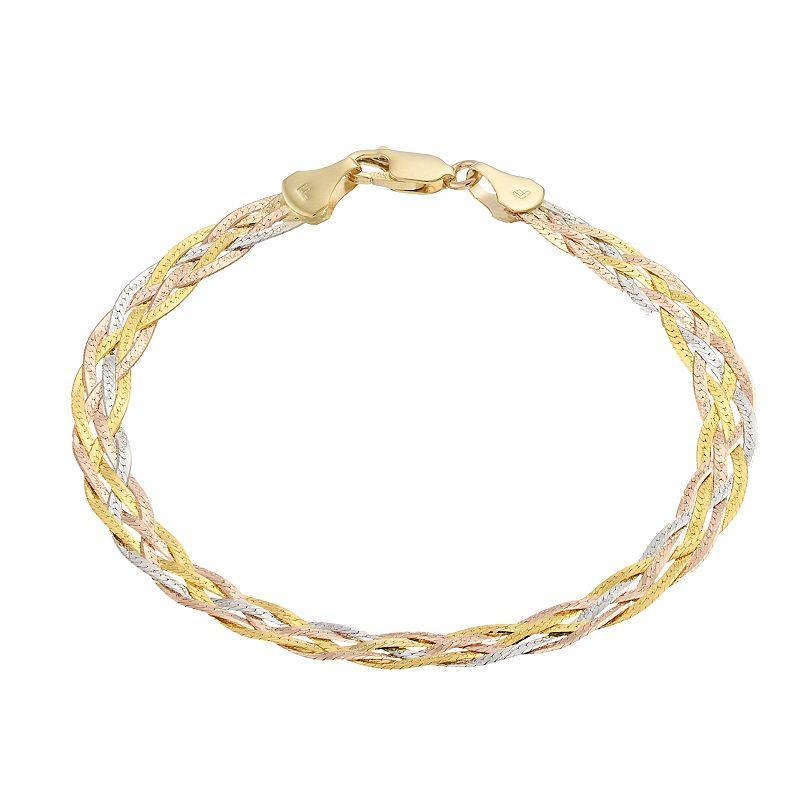 Au Naturale 10k Tricolor Gold Herringbone Chain Bracelet, Womens 10k  Tn Product Image