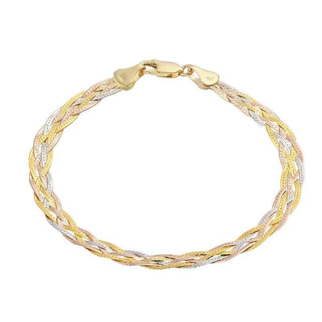 Au Naturale 10k Tricolor Gold Herringbone Chain Bracelet, Womens 10k  Tn Product Image