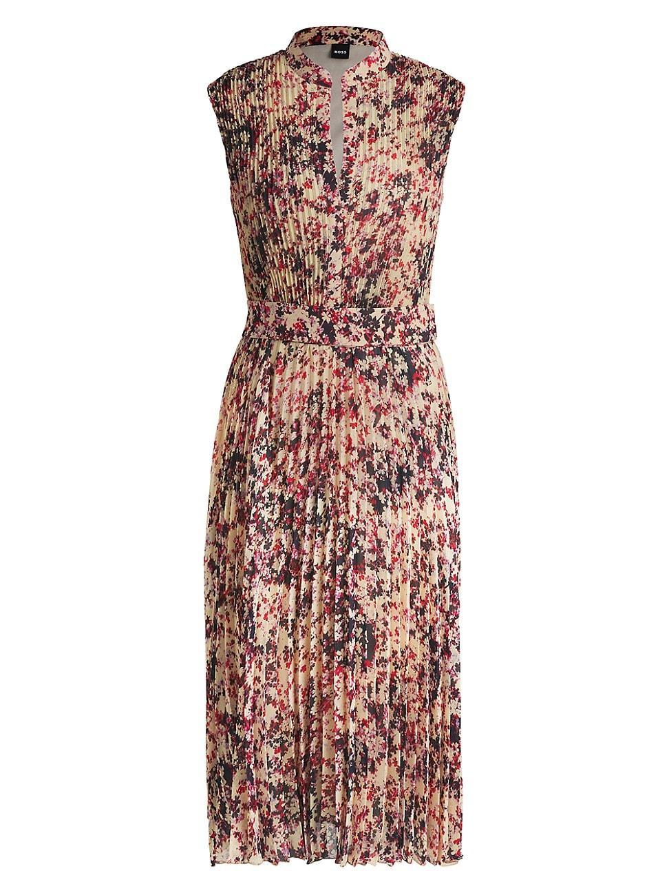 Womens Pliss-Crepe Dress with Floral Print product image