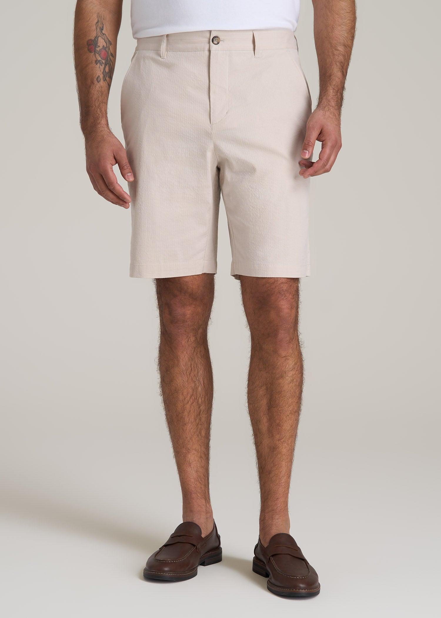 Seersucker Shorts for Tall Men in Soft Beige Male Product Image