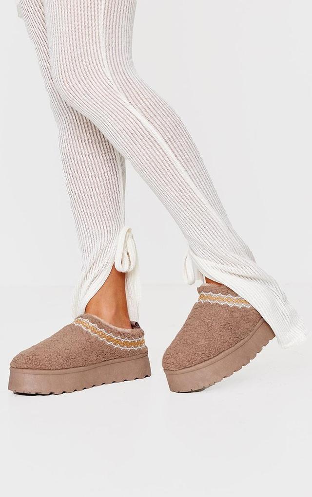 Camel Borg Round Toe Slip On Stitched Flats Product Image