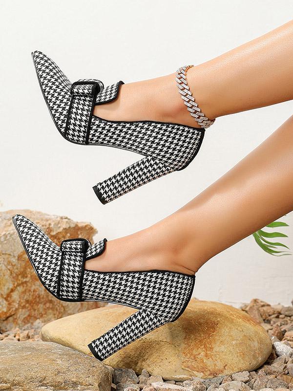 Bowknot Houndstooth Pointed-Toe Split-Joint Pumps Product Image