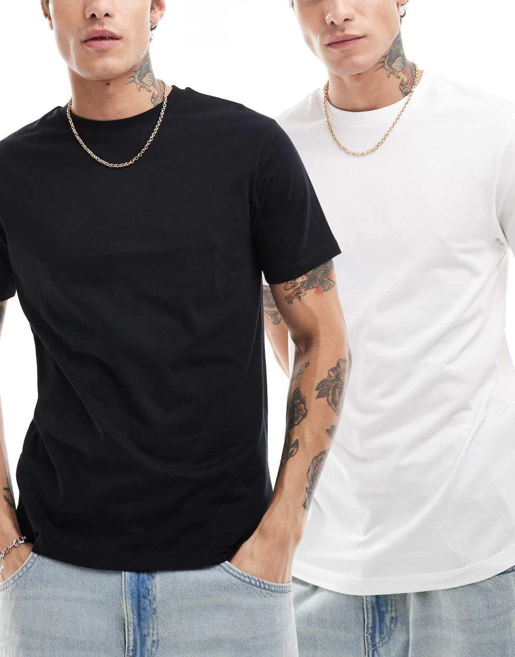 ASOS DESIGN 2 pack crew neck t-shirts in black and white Product Image