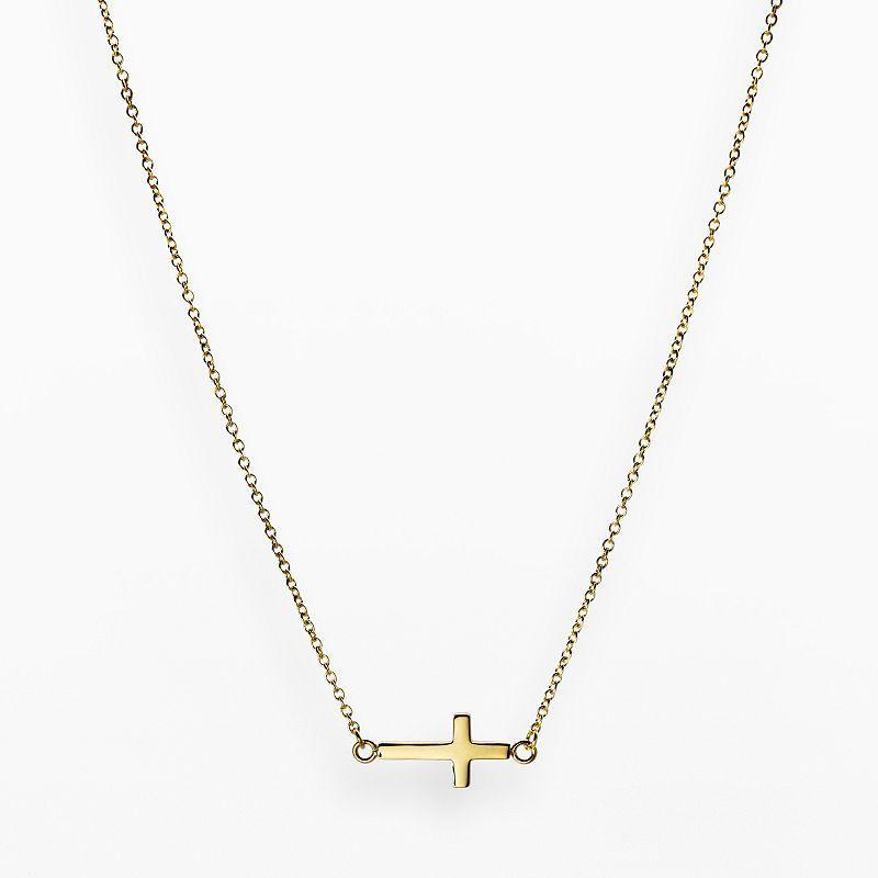 LYNX Stainless Steel Yellow Ion Sideways Cross Necklace, Womens Product Image