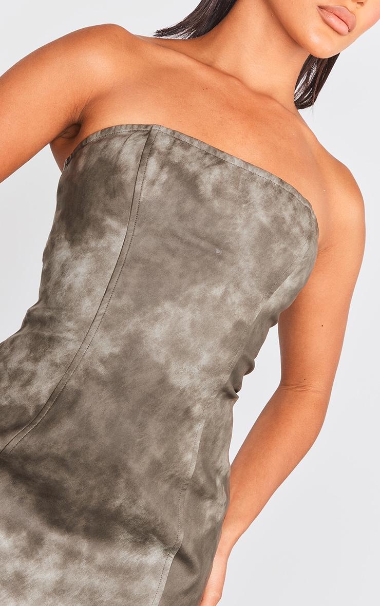 Charcoal Grey Acid Wash Seam Detail Bandeau Bodycon Dress Product Image