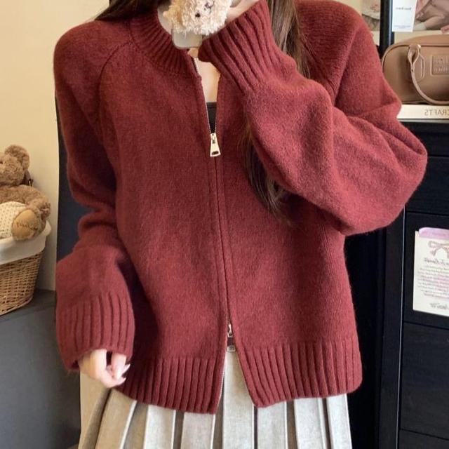 Plain Zip-Up Cardigan Product Image