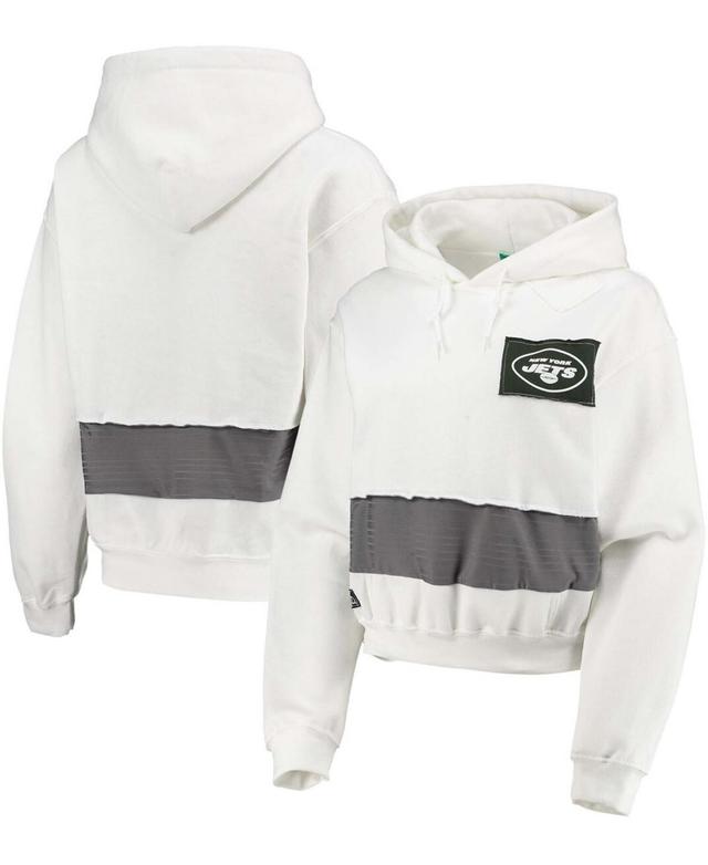 Women's Refried Apparel White New York Jets Sustainable Crop Dolman Pullover Hoodie Product Image