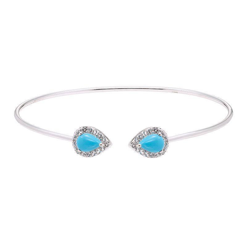 Sterling Silver Reconstituted Turquoise & Lab-Created White Sapphire Halo Cuff Bracelet, Womens Product Image