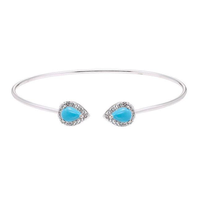 Sterling Silver Reconstituted Turquoise & Lab-Created White Sapphire Halo Cuff Bracelet, Womens Turquoise/Blue Product Image