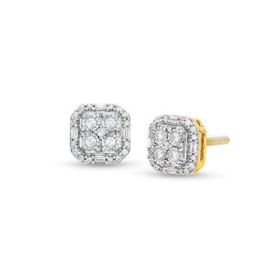 Men's 1/4 CT. T.w. Cushion Multi-Diamond Octagon Frame Stud Earrings in 10K Gold Product Image