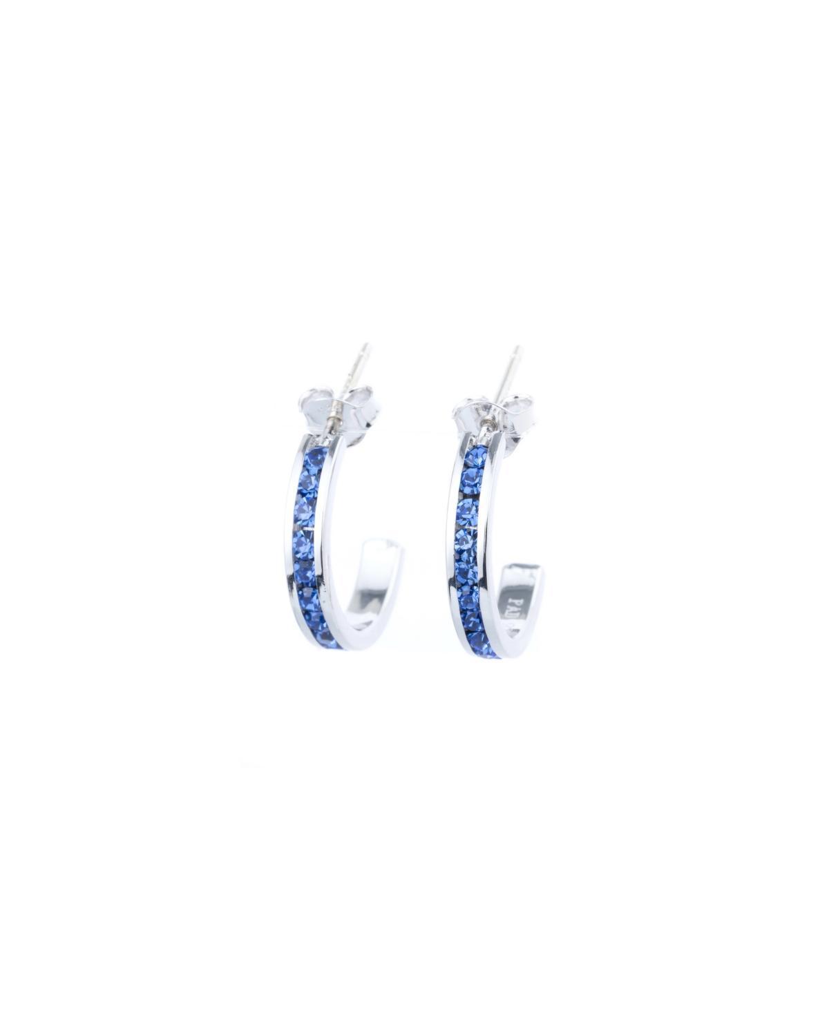 Traditions Jewelry Company Sterling Silver Crystal Semi-Hoop Earrings, Womens, Blue Product Image