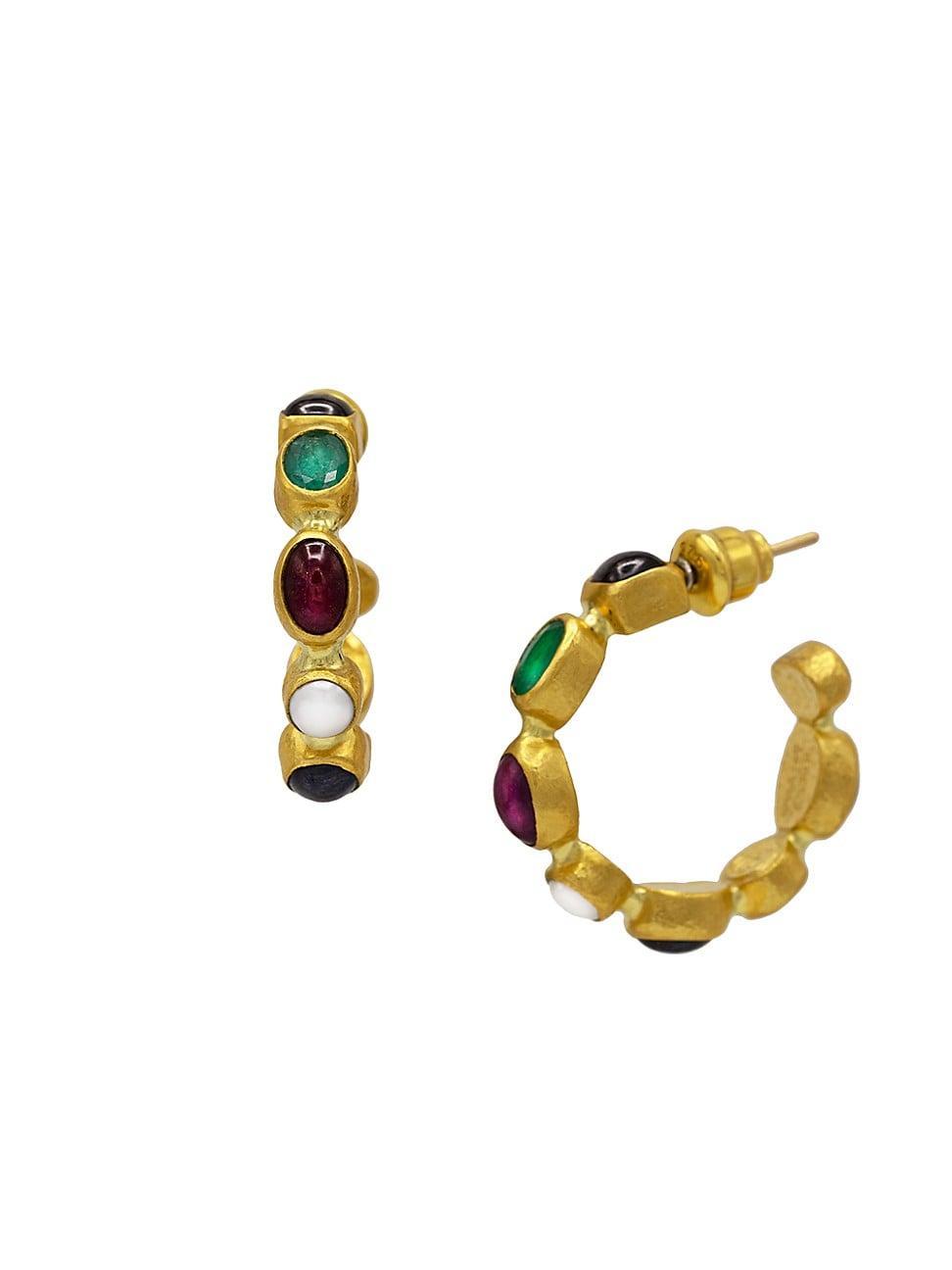 Womens 22K-24K Yellow Gold, Sterling Silver & Multi-Stone Hoop Earrings Product Image