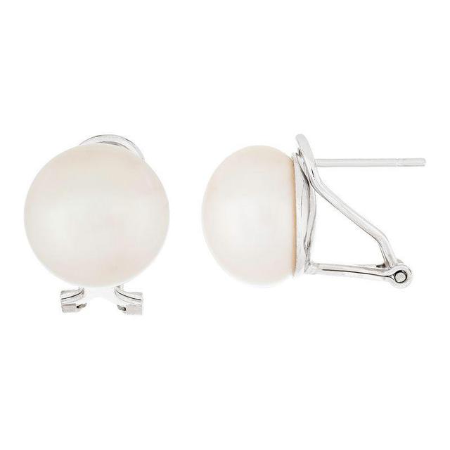 Cultured Freshwater Pearl Button Omega Stud Earrings, Womens, White Product Image