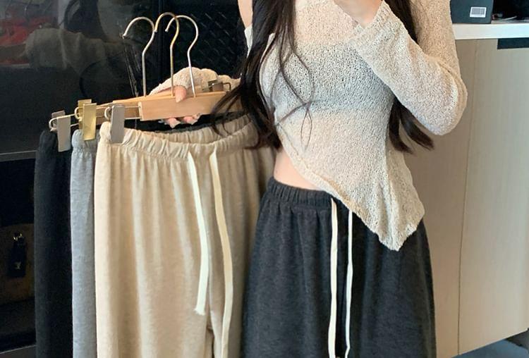 High Rise Plain Wide Leg Pants Product Image