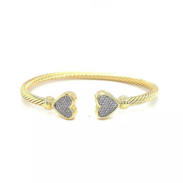 Juvell 18k Gold Plated Cubic Zirconia Heart Tips Bangle Bracelet, Womens, Two Tone Product Image