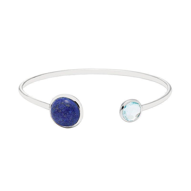 Jewelmak Sterling Silver Lapis Lazuli & Sky Blue Topaz Open Bangle Bracelet, Womens Product Image