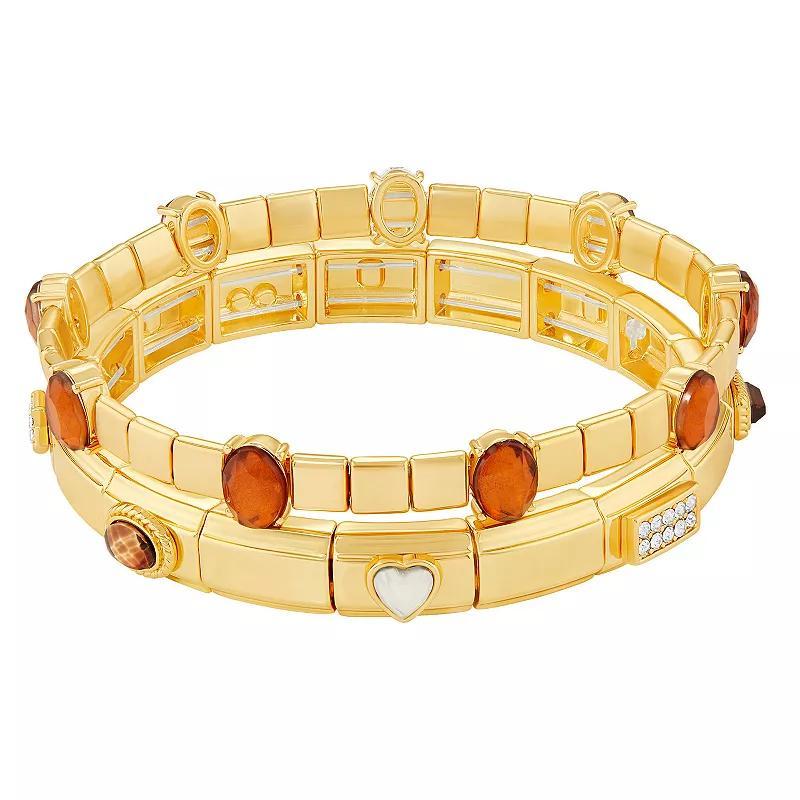 Brilliance Gold Tone Glass & Resin Stone Double Stretch Bracelet Duo Set, Womens, Gold Tone Team Product Image